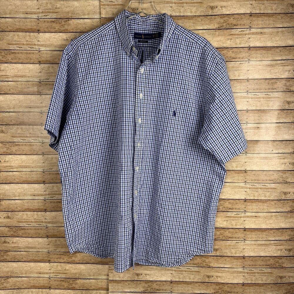 Polo Ralph Lauren Shirt Mens 1XB Untucked Fit Blue White Striped RL Seersucker
